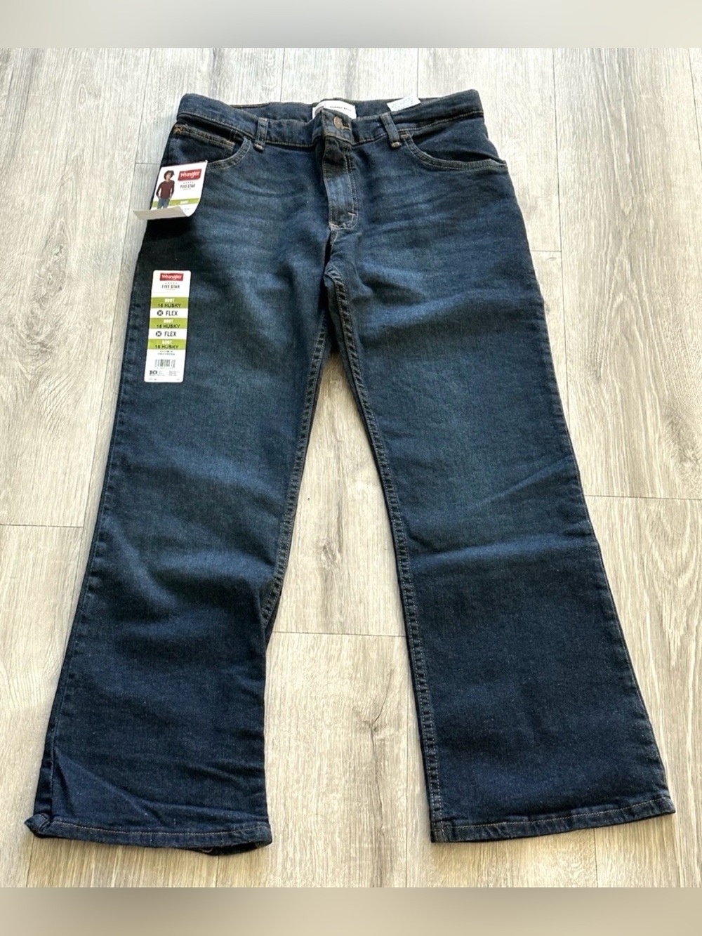 Boys 16 Husky Wrangler Bootcut Adjustable Jeans Blue Denim Cotton Stretch